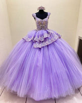 Purple Tulle Ball Gown Prom Dress Lace-Up Back Evening